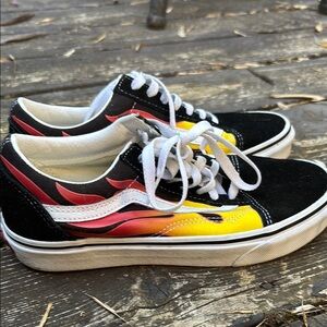 Vans Black and Red Flame Sneakers